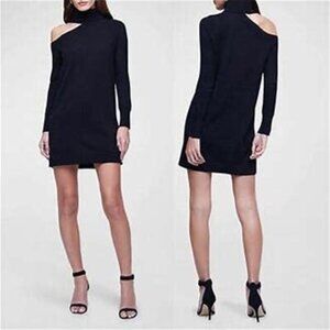 L'Agence NWT Black Amberli Cut Out Shoulder Turtleneck Sweater Dress Siz…